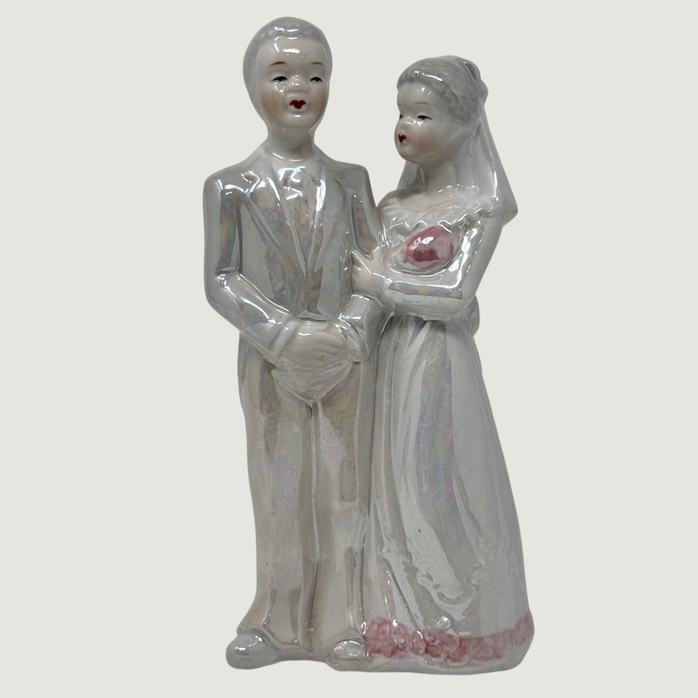 Vintage mid-century style‎ ceramic bride and groom figurine Iridescent 8"X4"